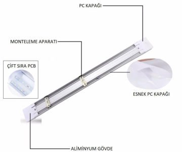 Noas 18W 60 Cm Salina Etanj Nemli Yer Led Bant Armatür Siyah Kasa Beyaz Işık YL98-1810