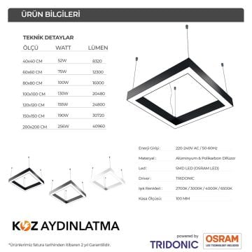 Kare Linear Aydınlatma Modern Led Avize Lineer Armatür