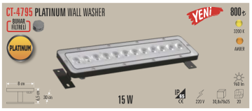 Cata Platinum Wallwasher Duvar Aydınlatma 30Cm 15W Volvoşır Aydınlatma Amber ct-4795