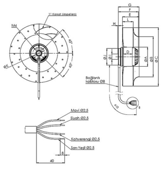 Aircol AKS 92-BMF-225 Monofaze Sanayi Tipi Geri Eğilimli Radyal Fan 110W 650m3/h