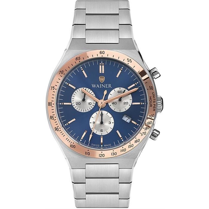 Wainer WA.10100-B Quartz Swiss Made 42 mm Gri Metal Kronolu Erkek Kol Saati