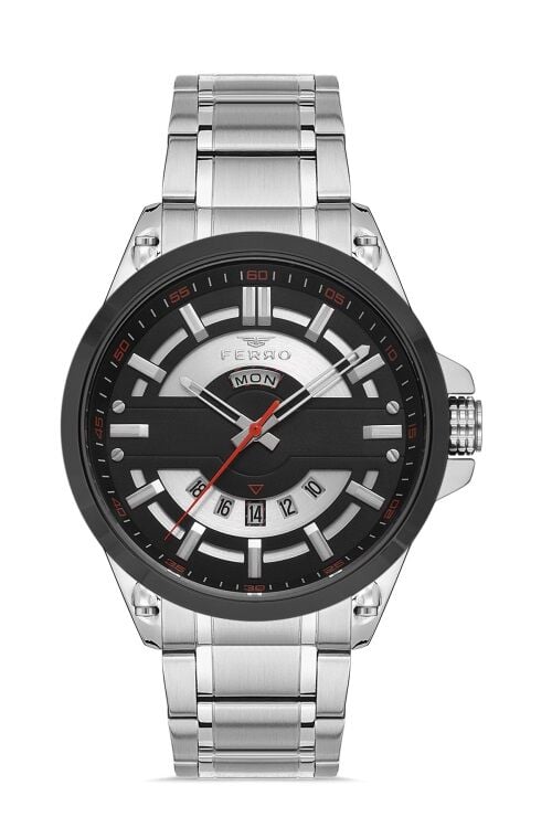 Ferro 45 mm Gümüş Çelik Kordon Erkek Kol Saati F11201A-J2 F11201A-J2