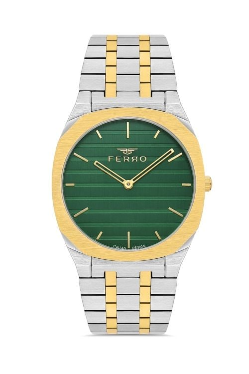 Ferro Quartz Çelik Sarı/Gri Yeşil Kadran 39 mm Erkek Kol Saati