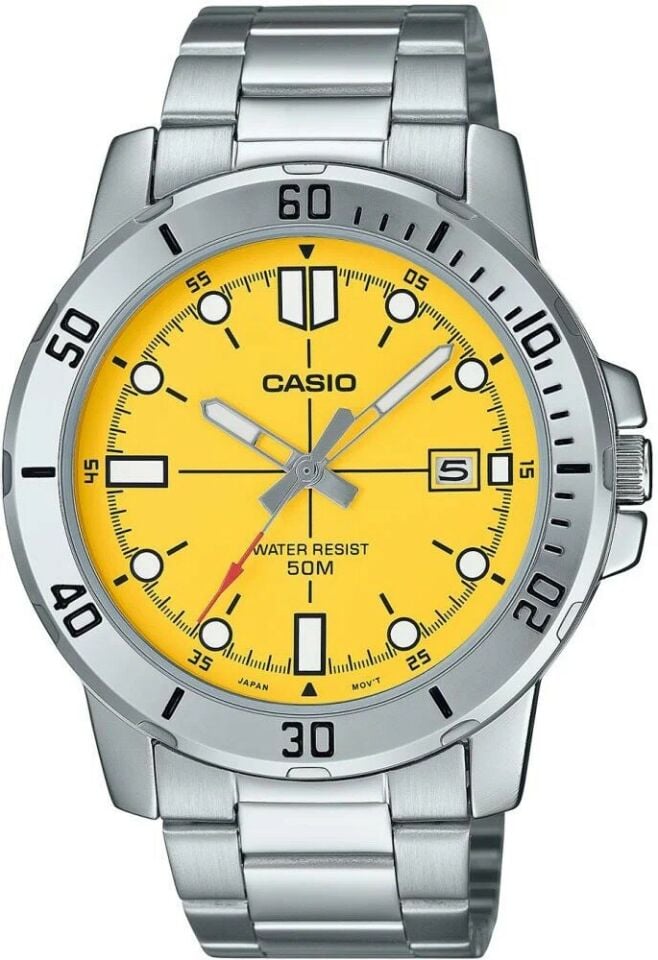 Casio MTP-VD01D-9EVUDF Quartz Çelik Gri Sarı Kadran 45 mm Erkek Kol Saati