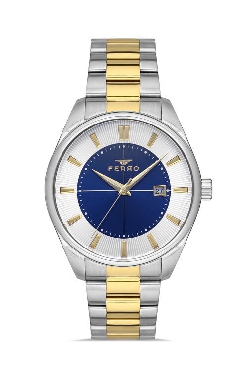Ferro 42 mm Sarı ve Gümüş Çelik Kordon Erkek Kol Saati F11239A-D3 F11239A-D3