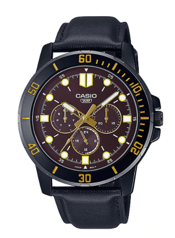 Casio MTP-VD300BL-5EUDF Quartz Deri Siyah Kahverengi Kadran 46 mm Erkek Kol Saati
