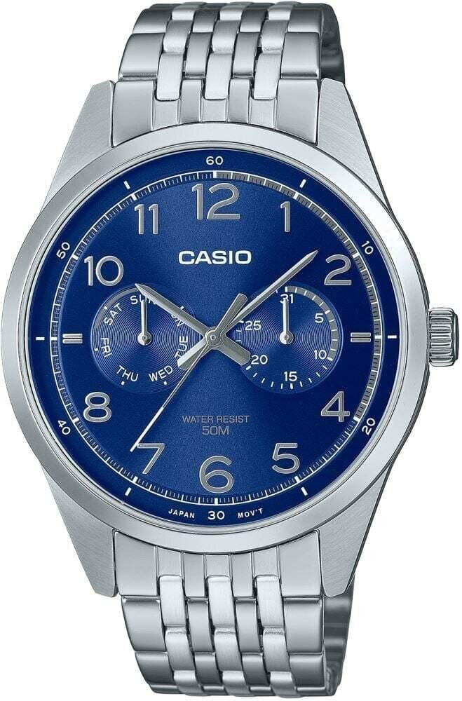 Casio MTP-E340D-2AVDF Quartz Çelik Gri Mavi Kadran 42 mm Erkek Kol Saati