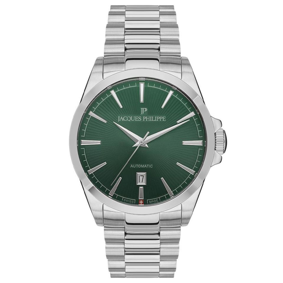 Jacques Philippe JPAGS5513X6 Quartz Swiss Made Çelik Gri Yeşil Kadran Safir Cam 10 ATM 41 mm Erkek Kol Saati