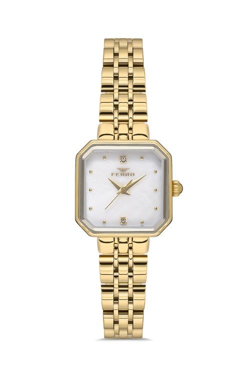 Ferro Quartz Çelik Altın Reng Beyaz Kadran 23 mm Kadın Kol Saati