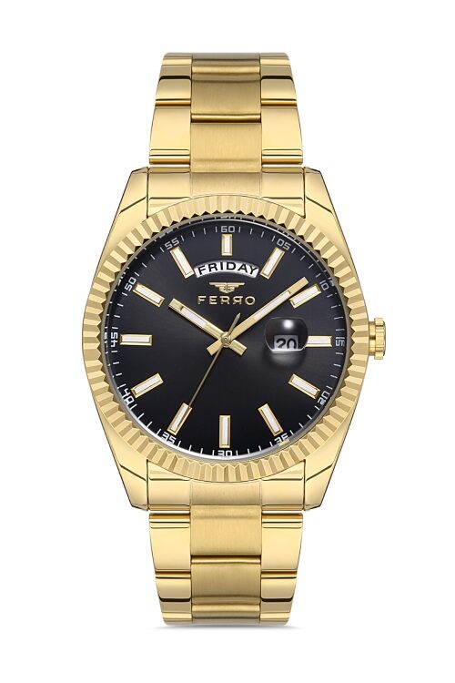 Ferro F11211A-B2 Quartz Çelik Altın Rengi Siyah 41 mm Erkek Kol Saati