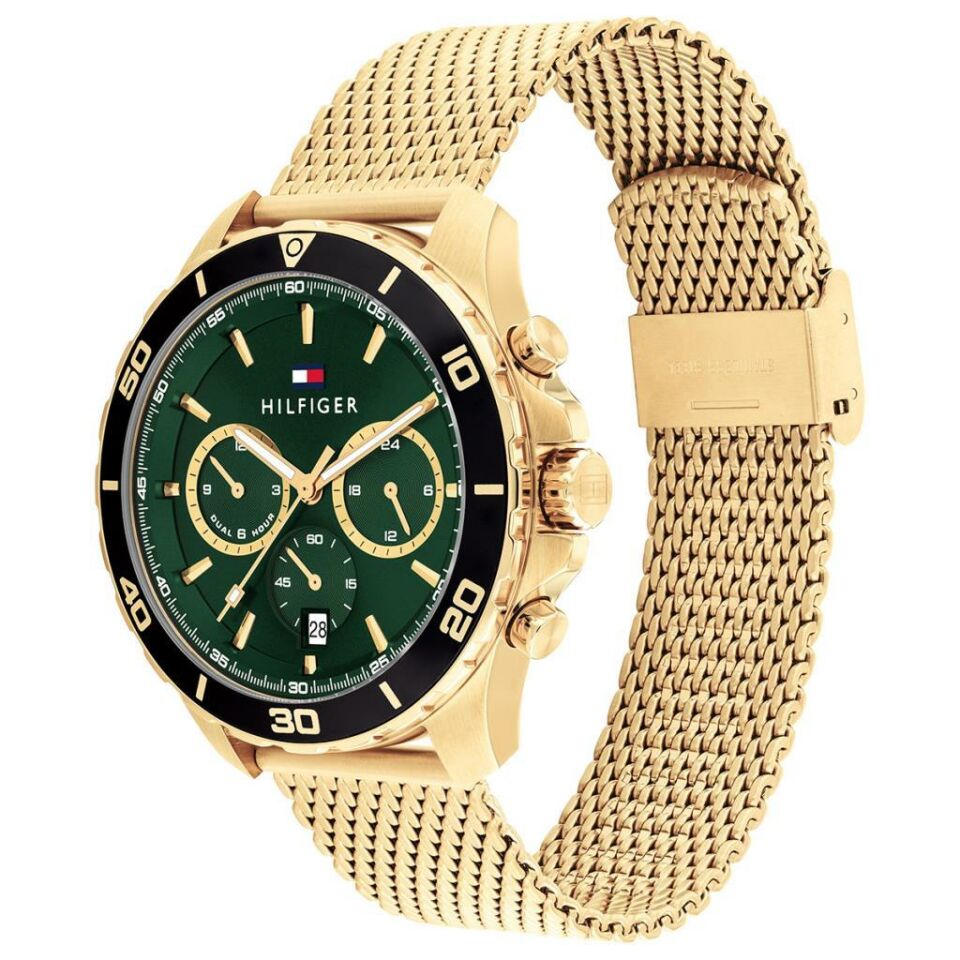 Tommy Hilfiger TH1792093 Quartz Çelik Hasır Altın Rengi Yeşil Kadran 43 mm Erkek Kol Saati