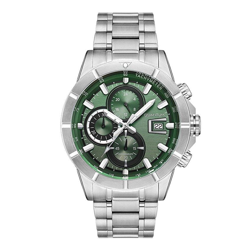 Quantum HNG1067.380 Quartz Kronograflı Çelik Gri Yeşil Kadran 47 mm Erkek Kol Saati