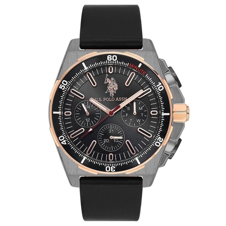 U.S. Polo Assn. USPA1092-03 Quartz Deri Siyah 44 mm Erkek Kol Saati