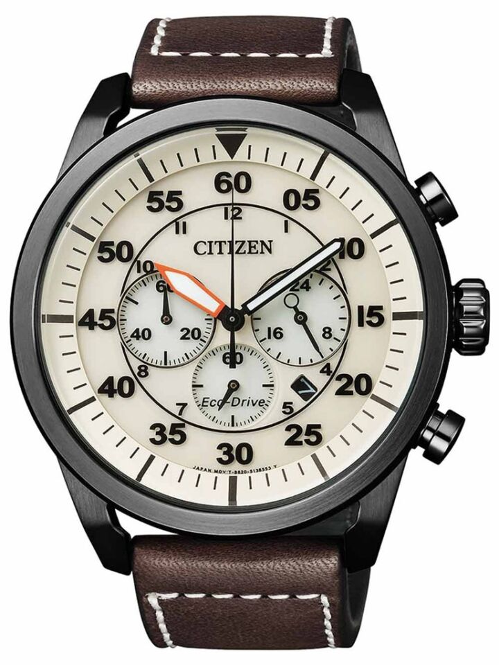 Citizen CA4215-04W 45 mm Deri Kordonlu Kronolu Erkek Kol Saati