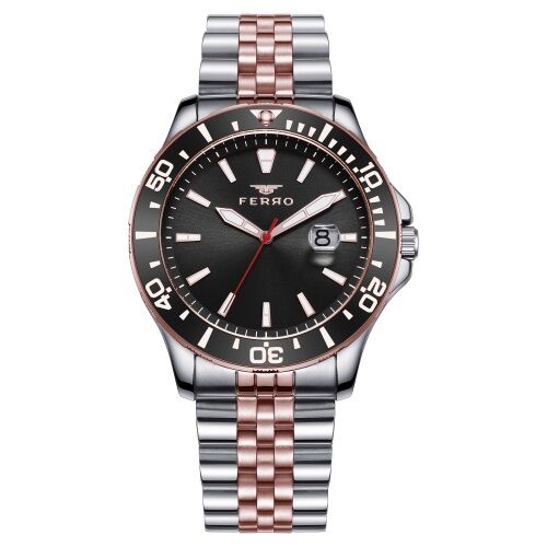 Ferro Rose ve Gümüş Çelik Kordon Erkek Kol Saati F11196A-E2 F11196A-E2