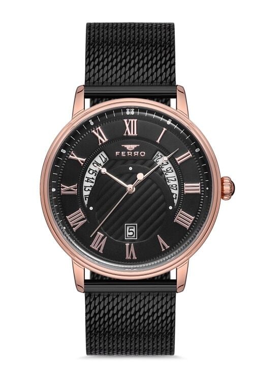Ferro 44 mm Siyah Hasır Kordon Erkek Kol Saati F11050C-1117-R F11050C-1117-R