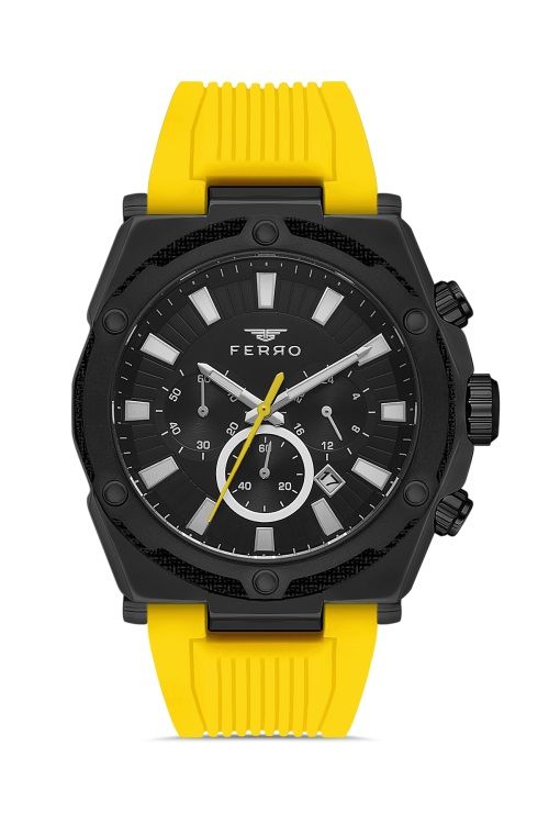 Ferro FM31396D-ZN Quartz Silikon Sarı Siyah Kadran 45 mm Erkek Kol Saati