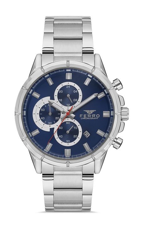 Ferro FM31461A-A3 Quartz Çelik Gri Lacivert 45 mm Erkek Kol Saati