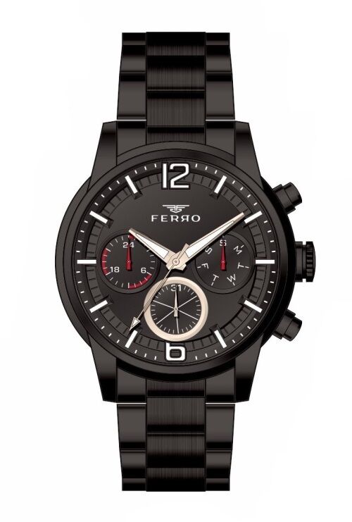 Ferro FM31916A-G Siyah Çelik Kordon 45 mm Fonksiyonlu Erkek Saati