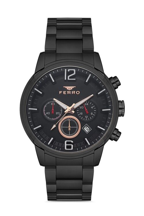 Ferro FM31916A-G Siyah Çelik Kordon 45 mm Fonksiyonlu Erkek Saati