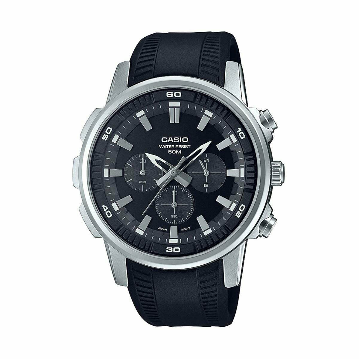 Casio MTP-E505-1AVDF Quartz Silikon Siyah 46 mm Erkek Kol Saati