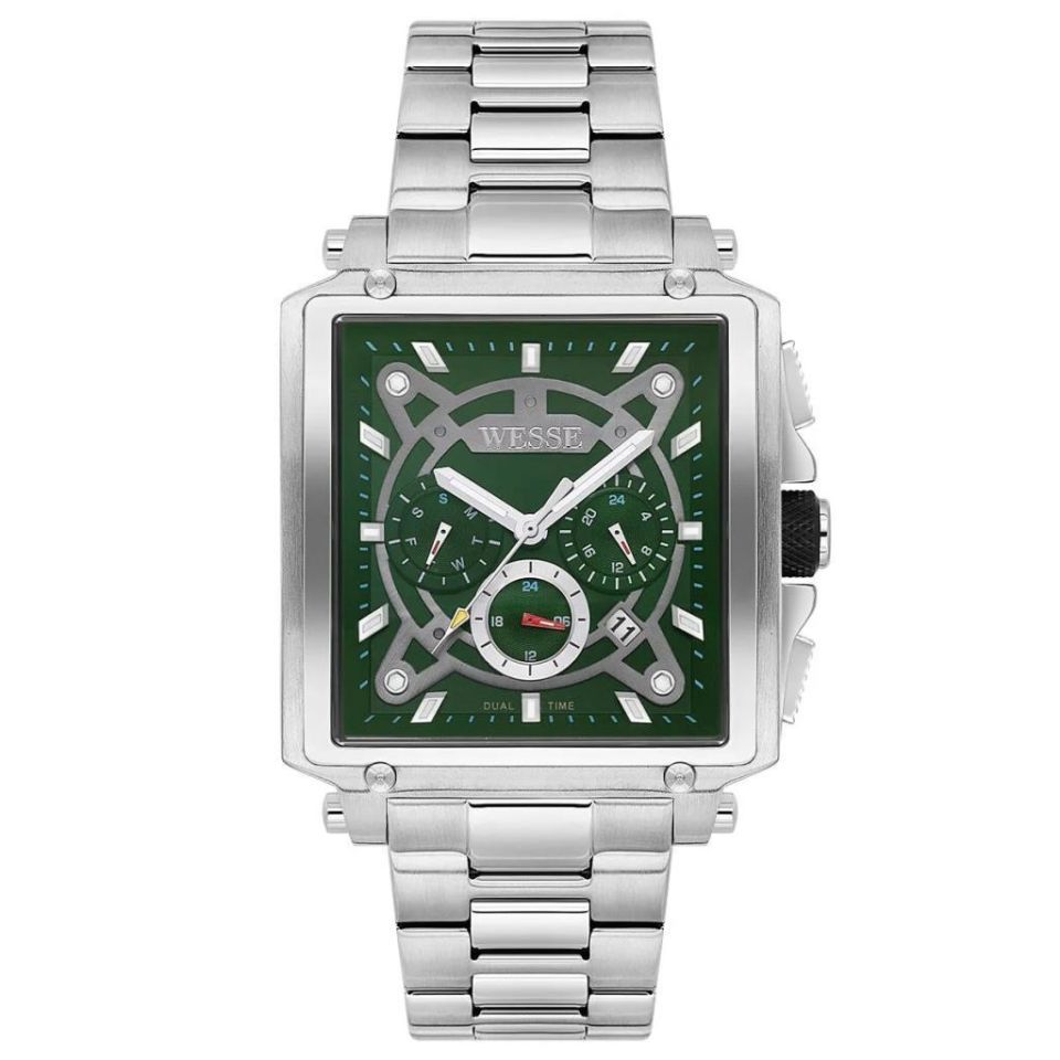 Wesse WWG402702 Quartz Çelik Gri Yeşil Kadran 42 mm Erkek Kol Saati