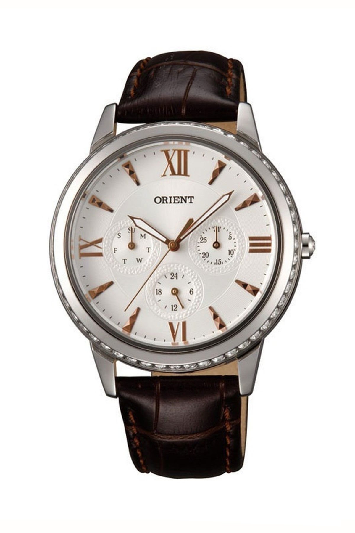 Orient FSW03005W0 Quartz Deri Kahverengi Beyaz Kadran Kristal Cam 37 mm Kadın Kol Saati