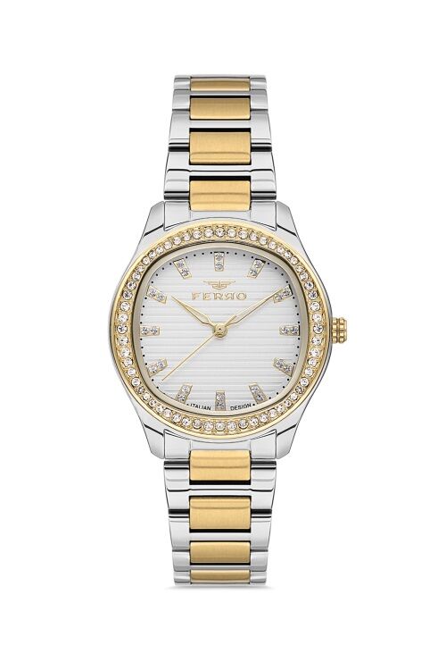 Ferro Quartz Çelik Altın/Gri 33 mm Kadın Kol Saati