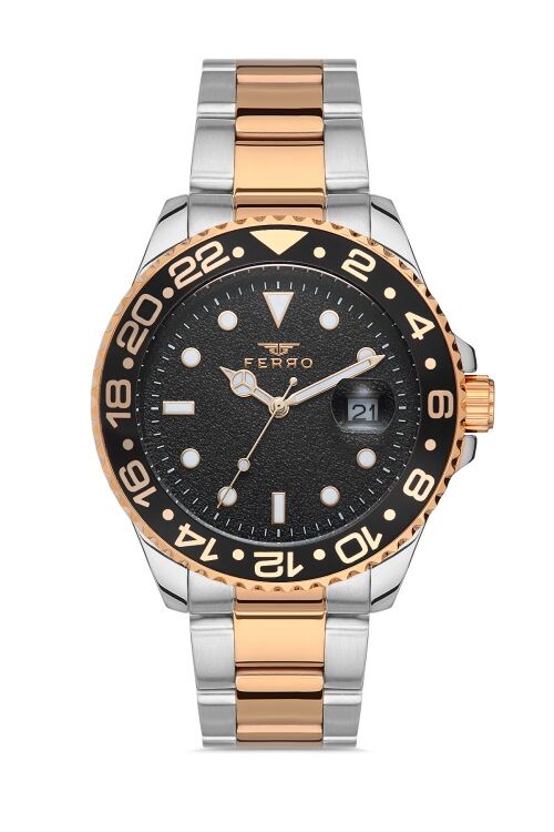 Ferro F11253A-E2 41 mm Rose ve Gümüş Çelik Kordon Erkek Kol Saati