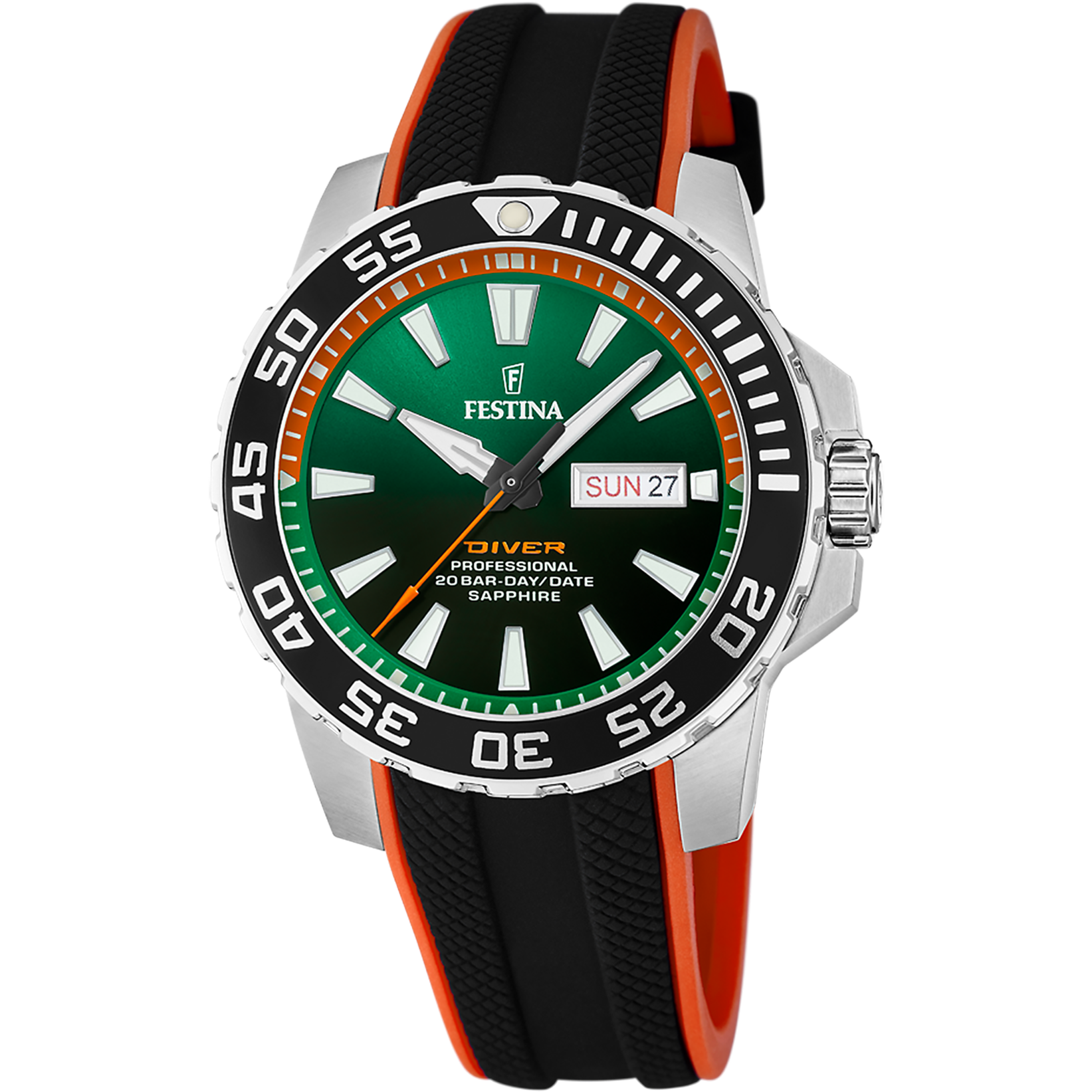 Festina F20662/2 Quartz Silikon Siyah Yeşil Kadran Safir Cam 20 ATM 46 mm Erkek Kol Saati