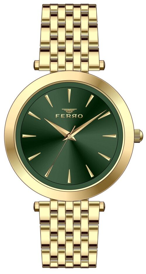 Ferro FL21331A-B6 Quartz Çelik Altın Rengi Yeşil Kadran 34 mm Kadın Kol Saati
