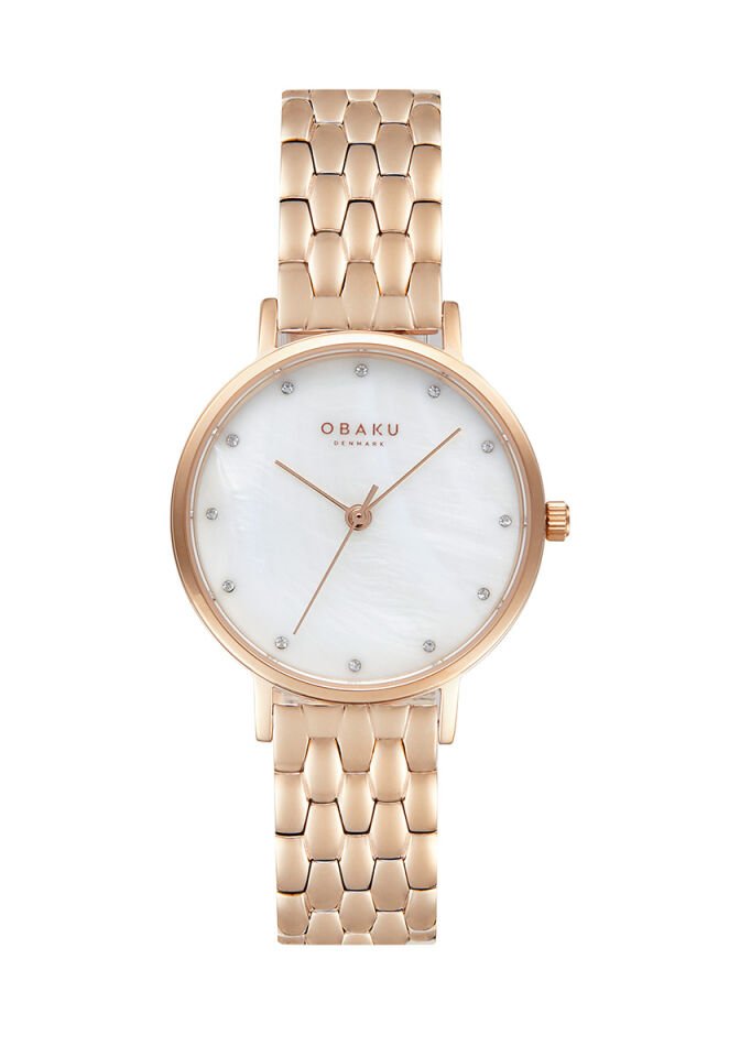 Obaku Denmark V248LXVWSV Quartz Çelik Rose Beyaz Kadran 34 mm Kadın Kol Saati