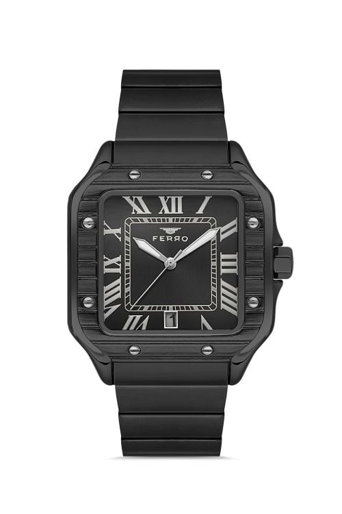 Ferro Quartz Çelik Siyah Köşeli Kasa 40 mm Erkek Kol Saati