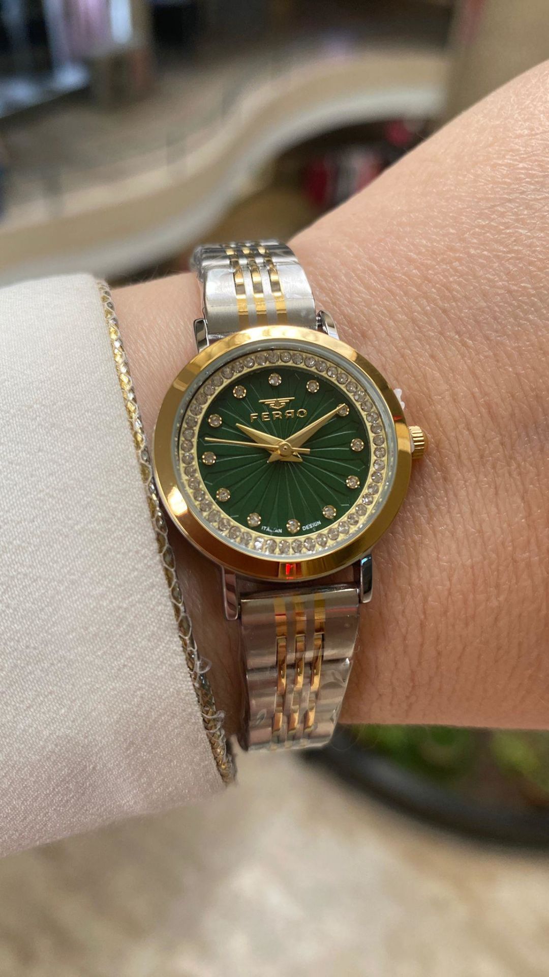 Ferro Quartz Çelik Altın/Gri Yeşil Kadran 21 mm Kadın Kol Saati