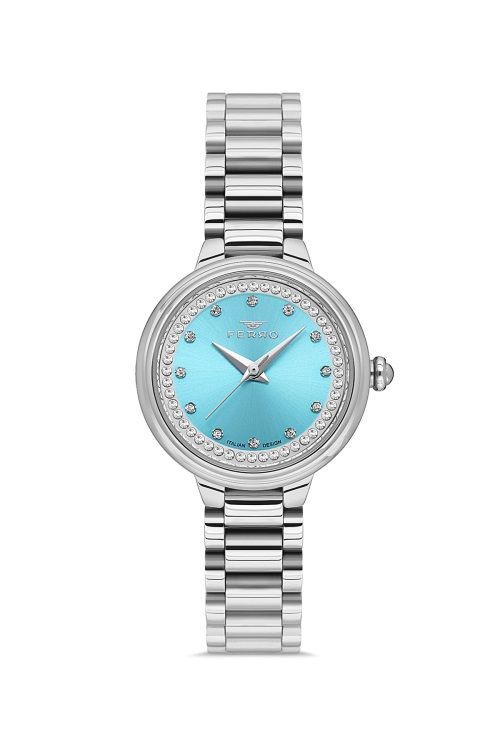 Ferro Quartz Çelik Gri Turkuaz Kadran 23 mm Kadın Kol Saati