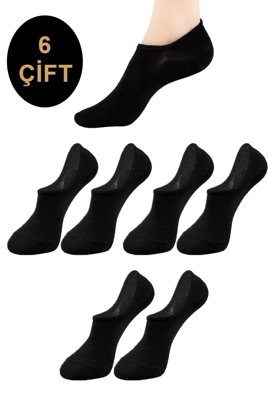 Unisex 6 Çift Pamuklu Görünmez Sneakers Çorap Siyah (Ekonomik)