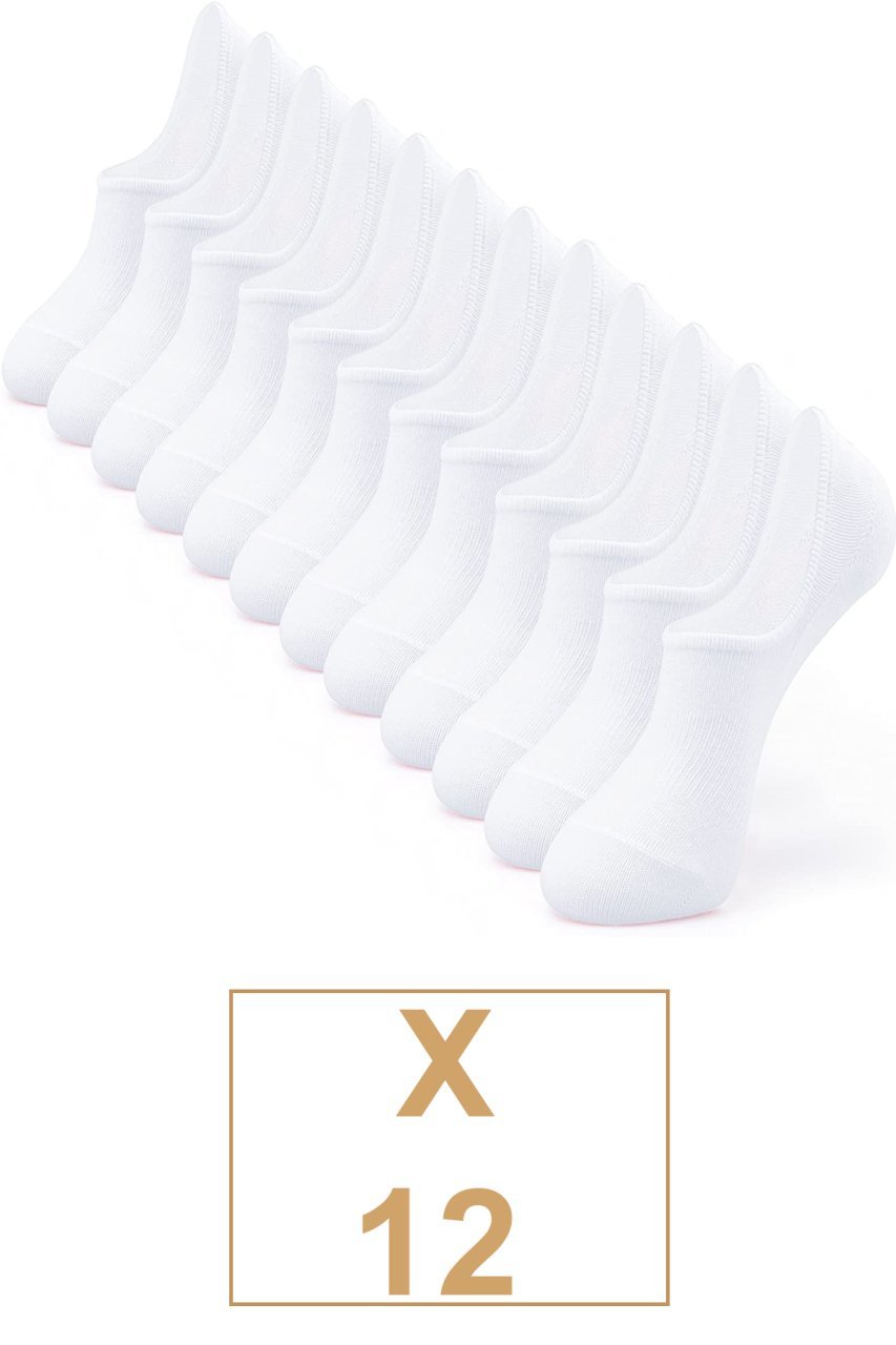 Unisex 12 Çift Pamuklu Görünmez Sneakers Çorap Beyaz (Ekonomik)
