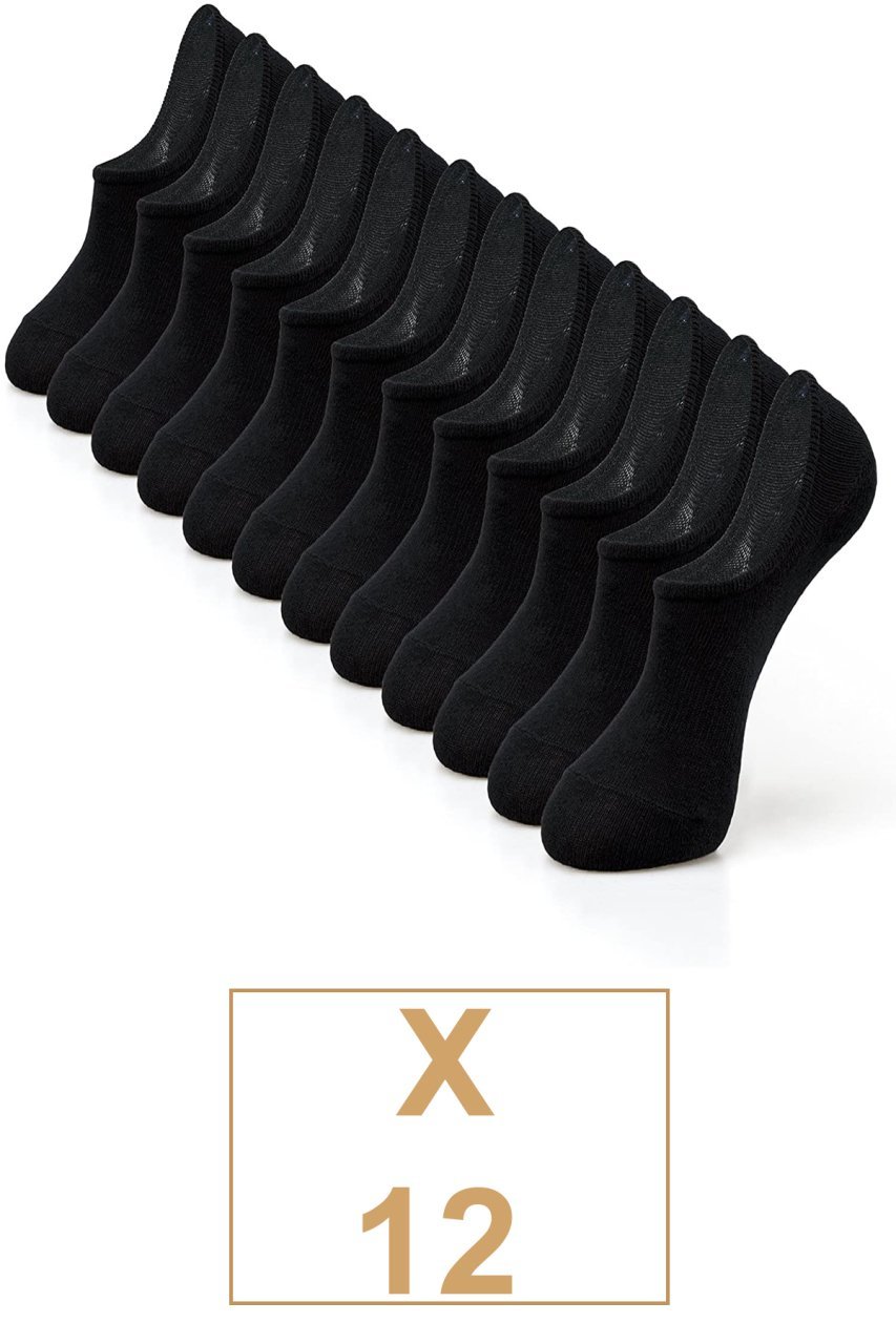 Unisex 12 Çift Pamuklu Görünmez Sneakers Çorap Siyah (Ekonomik)