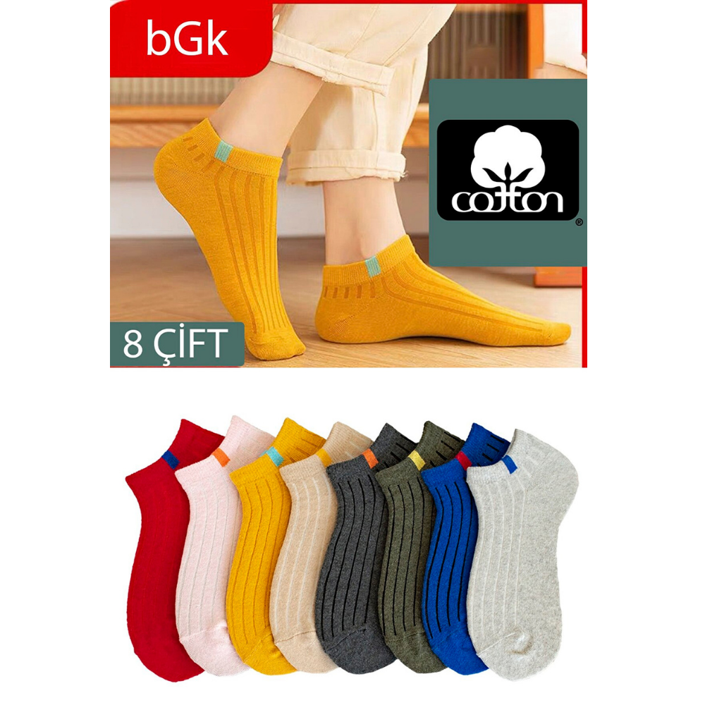 BGK 8 Çift Kadın Renkli Kısa Çorap