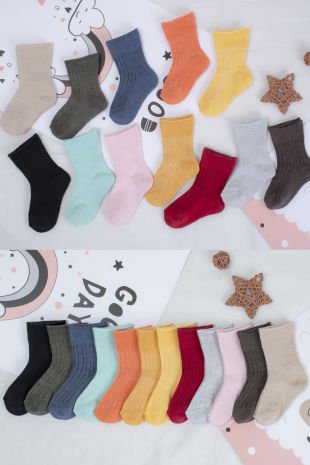 12 Çift Lastiksiz Bebek Renkli Çorap