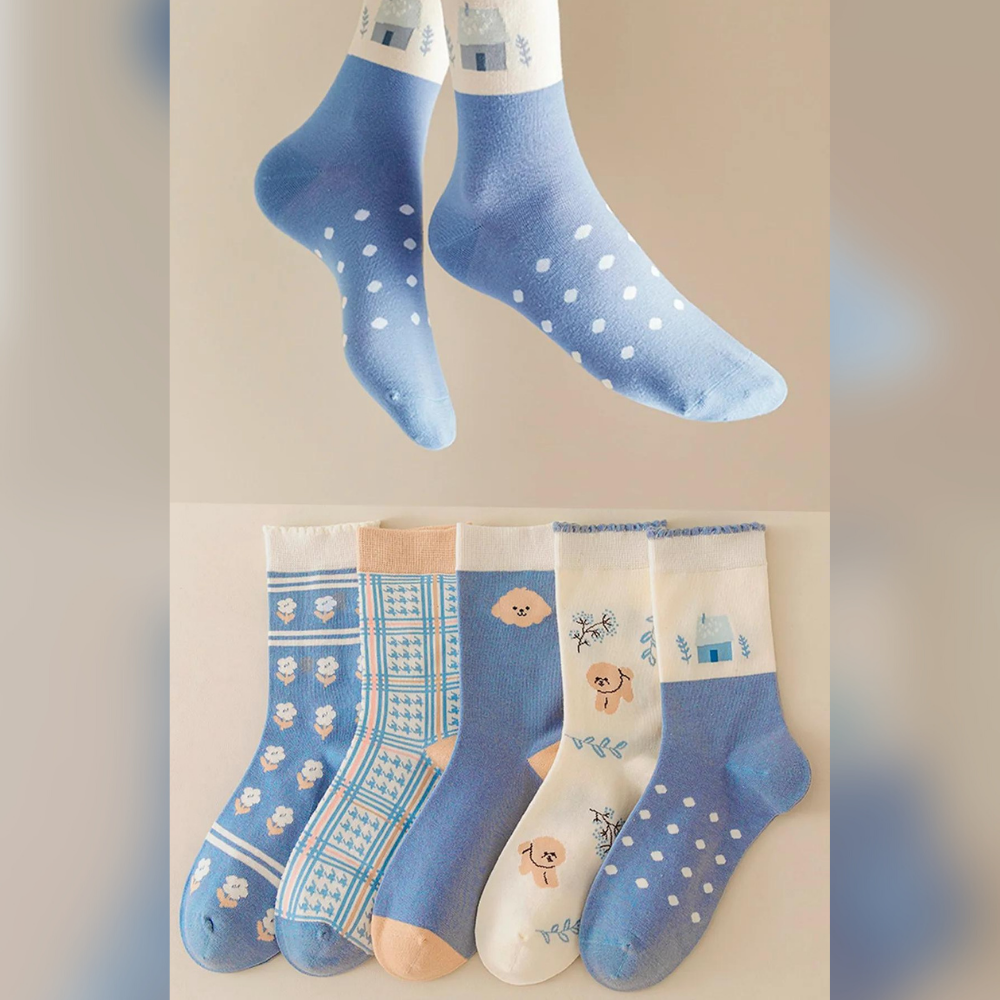 BGK 5'li Desenli Mavi Kadın Çorap