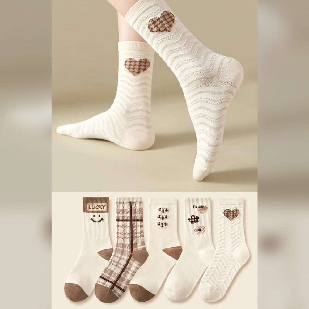 BGK 5'li Desenli Bej Lucky Desen Kadın Çorap