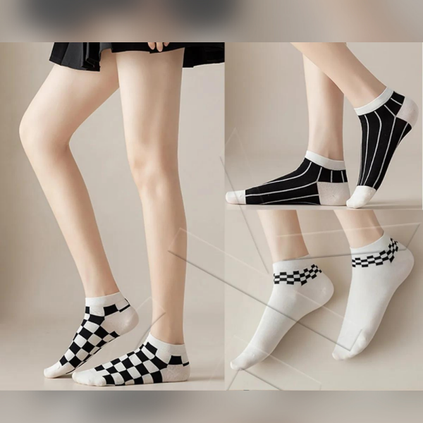 BGK 5 Çift Desenli Kadın Siyah-beyaz Çorap