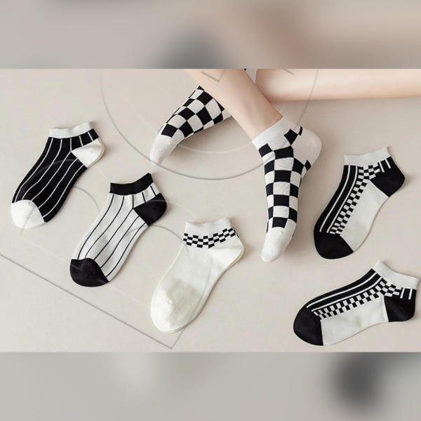 BGK 5 Çift Desenli Kadın Siyah-beyaz Çorap