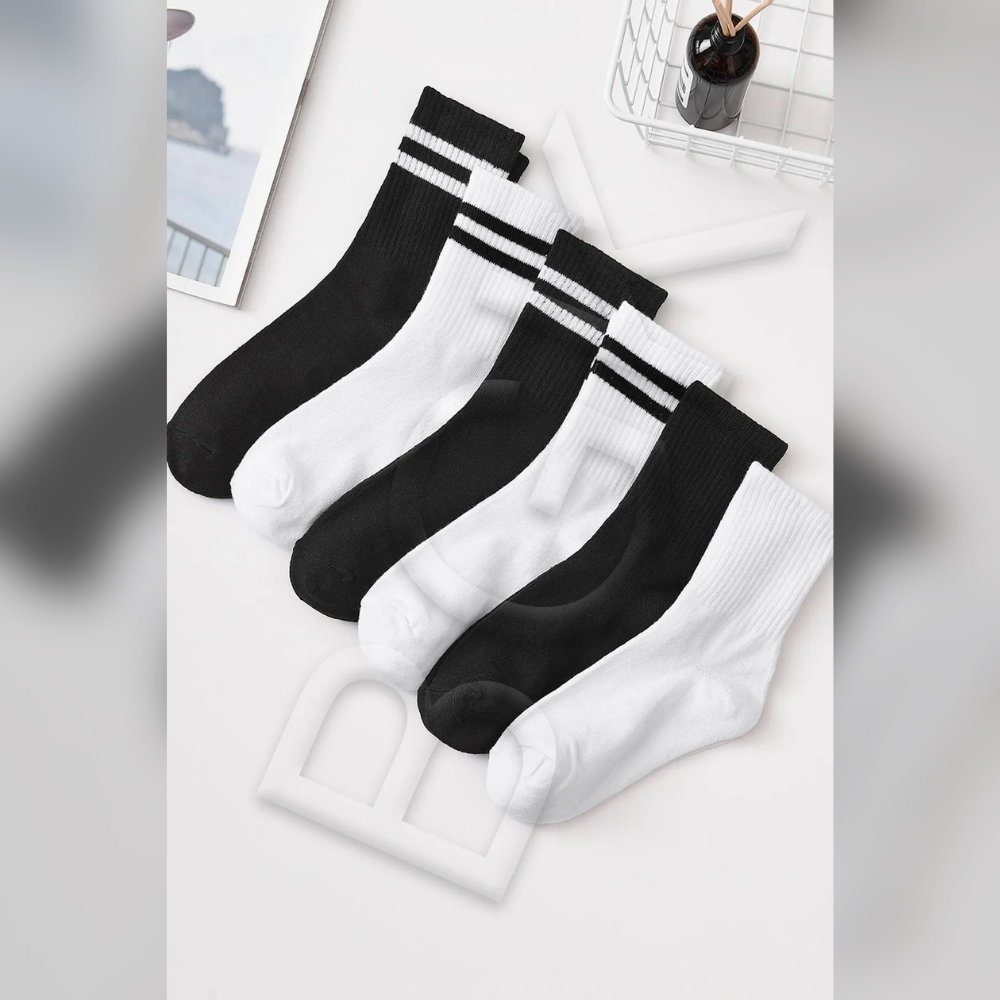 BGK Unisex 6 Çift Düz Siyah-Beyaz Tenis Çorap