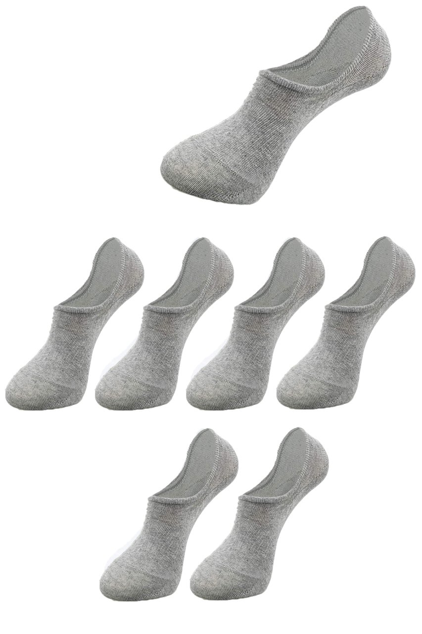 Unisex 6 Çift Pamuklu Görünmez Sneakers Çorap Gri (Ekonomik)