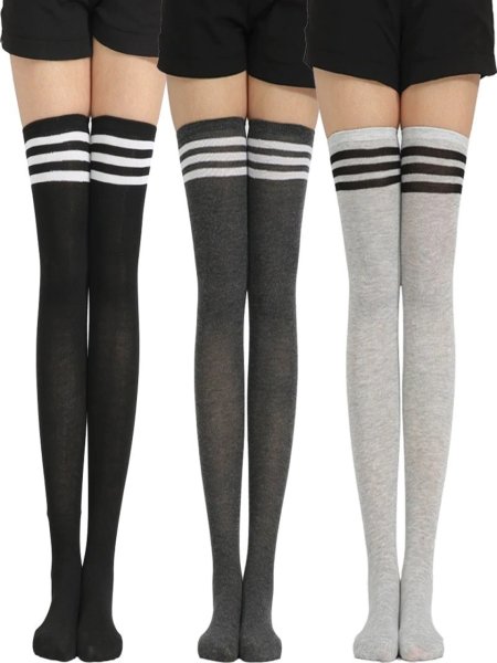 Şık Dizüstü Çizgili Çorap Yeni Trend 3 Adet Siyah-füme-beyaz