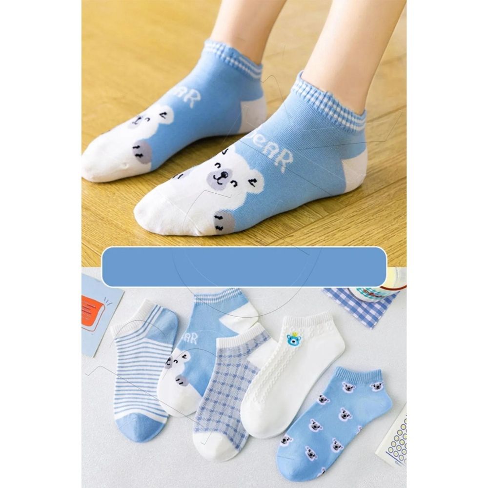 BGK 5 Çift Mavi Bear Çizgili Kısa Çorap