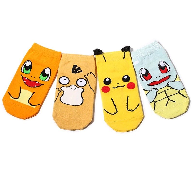 Unisex 4'lü Pokemon Desenli Patik Çorap Renkli Extra Rahat