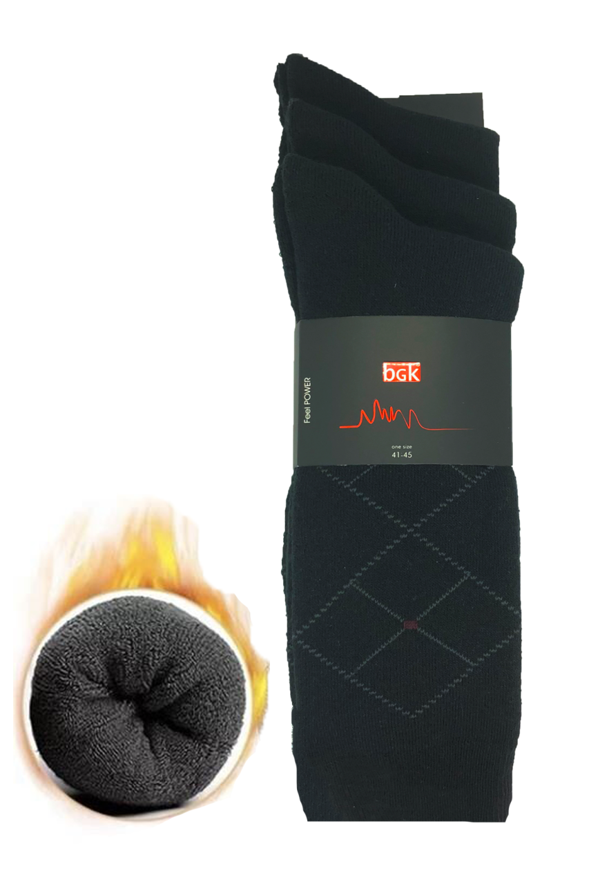 Erkek 3'lü Kışlık Termal Çorap Siyah Pamuklu